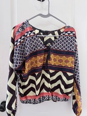 2 for $15 Sanctuary Multicolor Boho Long Sleeve Lace-Up Top